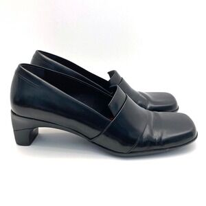 Cole Haan Studio Heeled Loafers Pumps Black Shell Leather Square Toe Womens 8‎ B